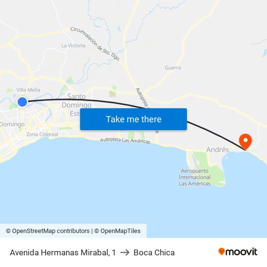 Avenida Hermanas Mirabal, 1 to Boca Chica map