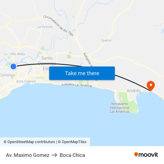 Av. Maximo Gomez to Boca Chica map