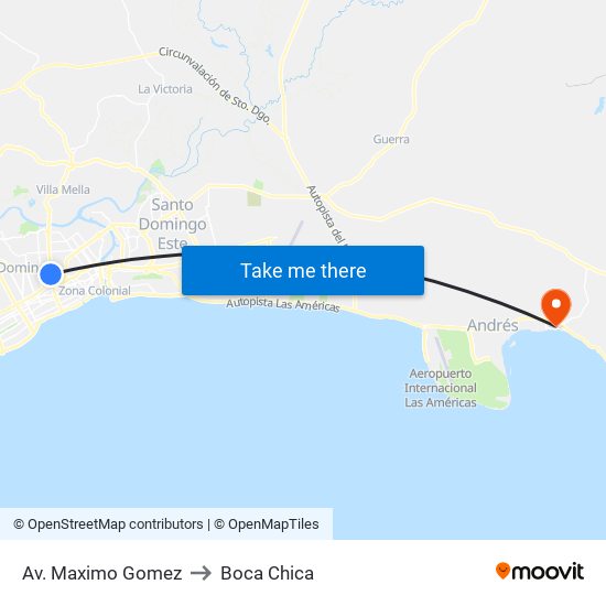 Av. Maximo Gomez to Boca Chica map