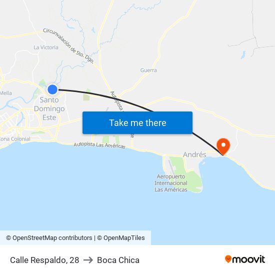 Calle Respaldo, 28 to Boca Chica map
