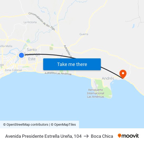 Avenida Presidente Estrella Ureña, 104 to Boca Chica map