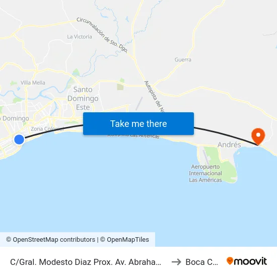 C/Gral. Modesto Diaz Prox. Av. Abraham Lincoln to Boca Chica map