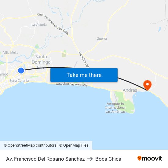 Av. Francisco Del Rosario Sanchez to Boca Chica map