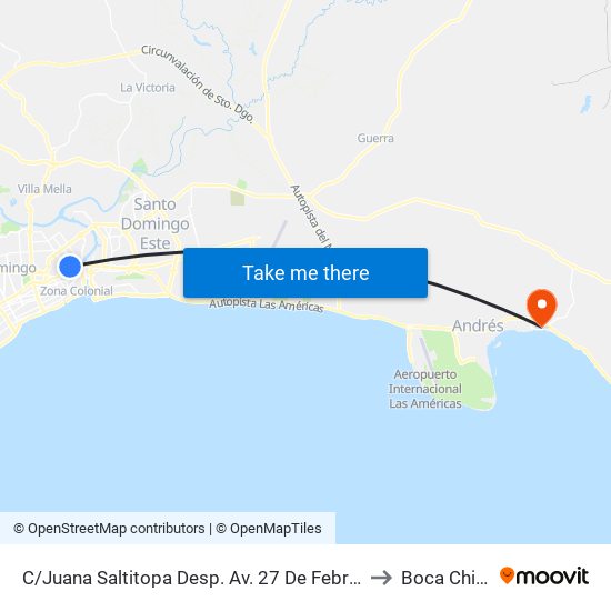 C/Juana Saltitopa Desp. Av. 27 De Febrero to Boca Chica map