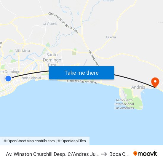 Av. Winston Churchill Desp. C/Andres Julio Aybar to Boca Chica map