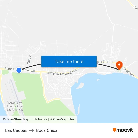 Las Caobas to Boca Chica map