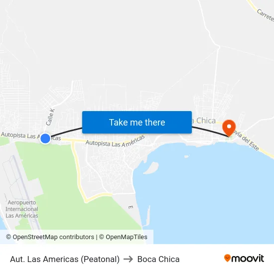 Aut. Las Americas (Peatonal) to Boca Chica map
