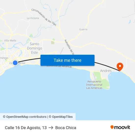 Calle 16 De Agosto, 13 to Boca Chica map