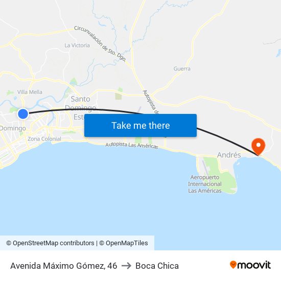 Avenida Máximo Gómez, 46 to Boca Chica map