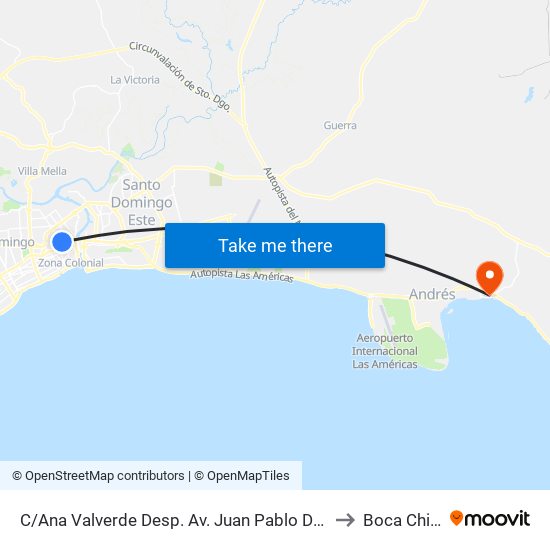 C/Ana Valverde Desp. Av. Juan Pablo Duarte to Boca Chica map
