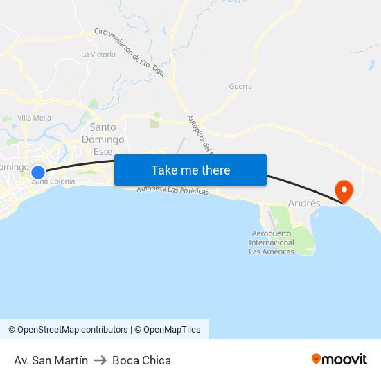 Av. San Martín to Boca Chica map