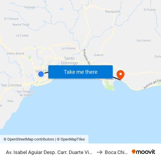 Av. Isabel Aguiar Desp. Carr. Duarte Vieja to Boca Chica map