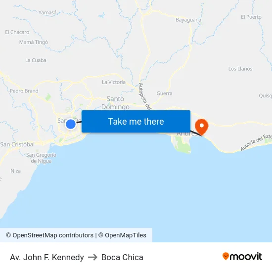 Av. John F. Kennedy to Boca Chica map