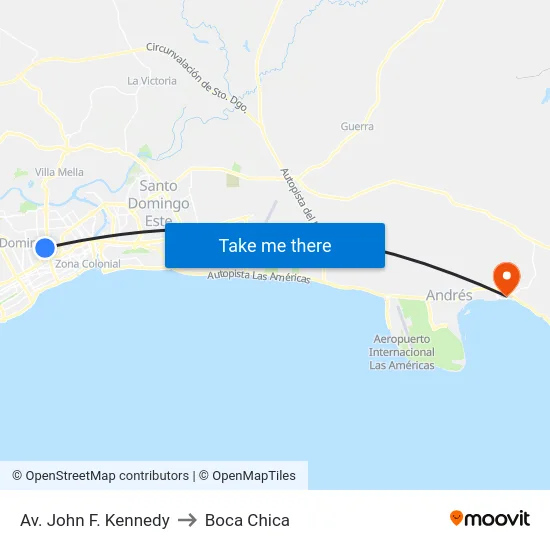 Av. John F. Kennedy to Boca Chica map