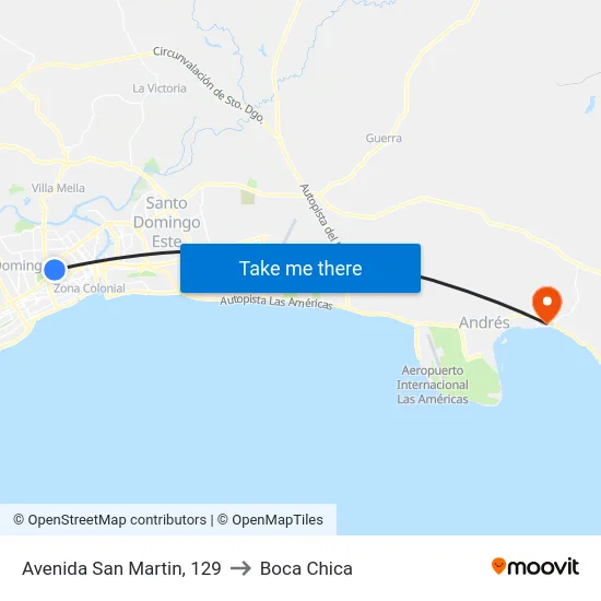 Avenida San Martin, 129 to Boca Chica map
