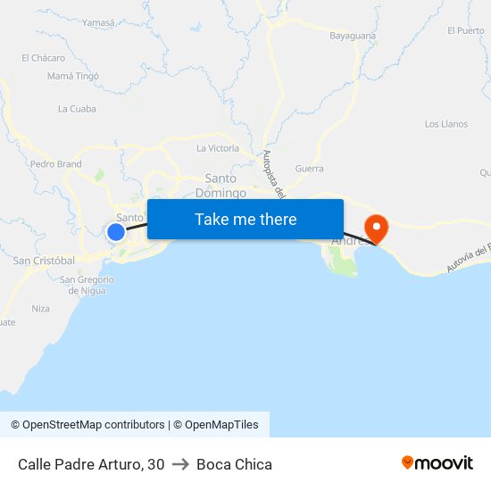 Calle Padre Arturo, 30 to Boca Chica map