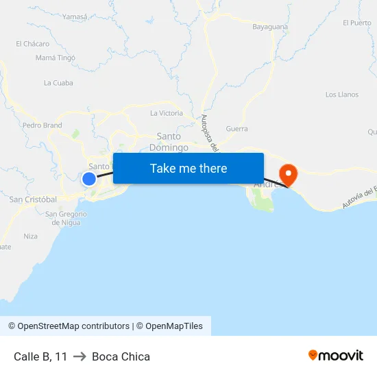 Calle B, 11 to Boca Chica map