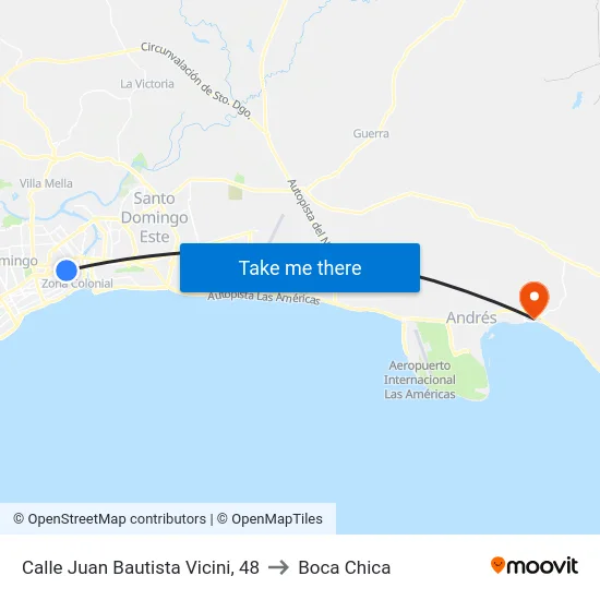 Calle Juan Bautista Vicini, 48 to Boca Chica map