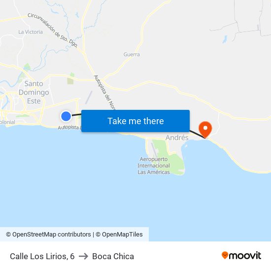 Calle Los Lirios, 6 to Boca Chica map