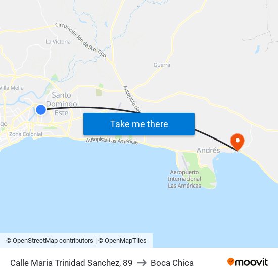 Calle Maria Trinidad Sanchez, 89 to Boca Chica map