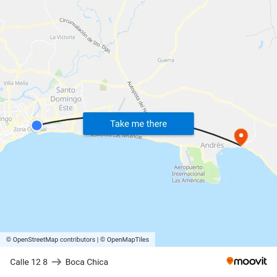 Calle 12 8 to Boca Chica map