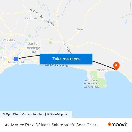 Av. Mexico Prox. C/Juana Saltitopa to Boca Chica map