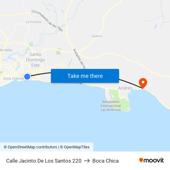 Calle Jacinto De Los Santos 220 to Boca Chica map