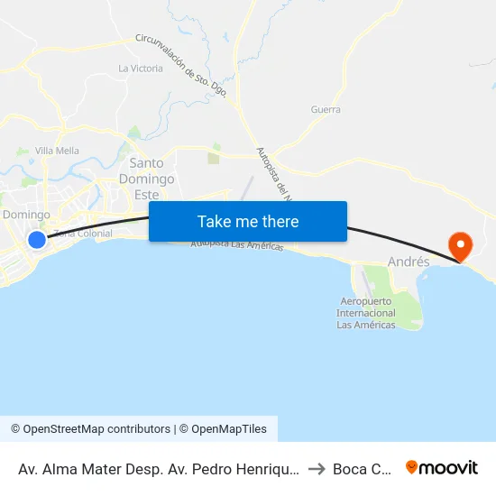 Av. Alma Mater Desp. Av. Pedro Henriquez Ureña to Boca Chica map