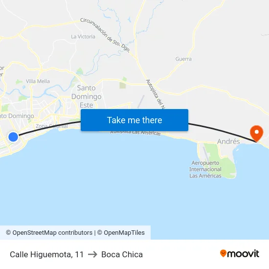 Calle Higuemota, 11 to Boca Chica map