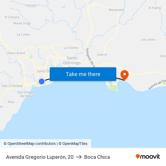 Avenida Gregorio Luperón, 20 to Boca Chica map