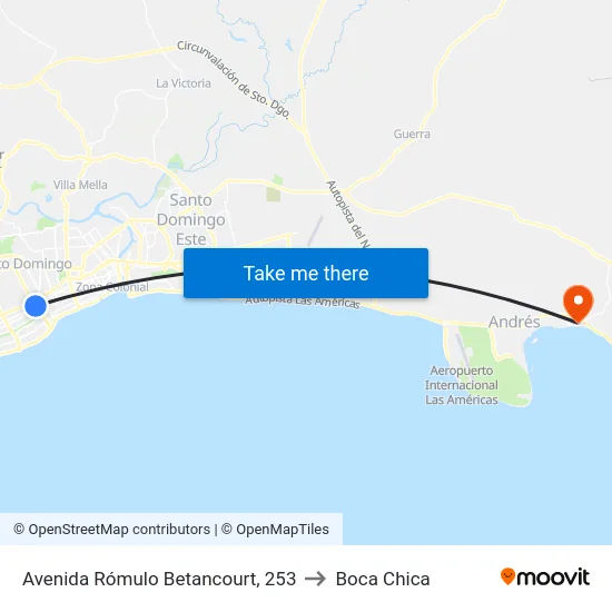 Avenida Rómulo Betancourt, 253 to Boca Chica map