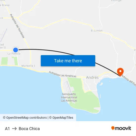 A1 to Boca Chica map