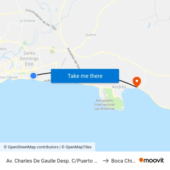 Av. Charles De Gaulle Desp. C/Puerto Rico to Boca Chica map
