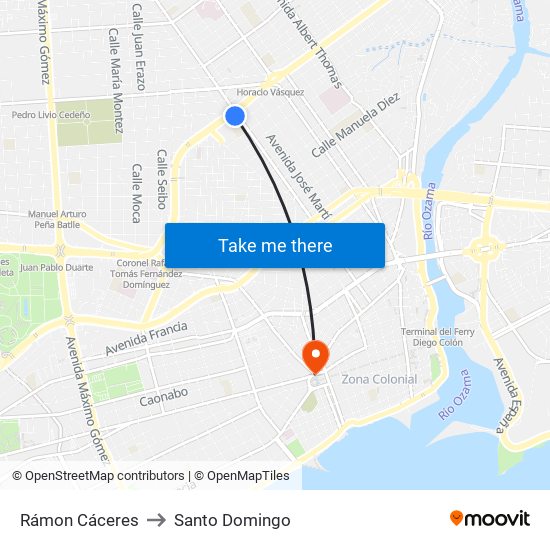 Rámon Cáceres to Santo Domingo map
