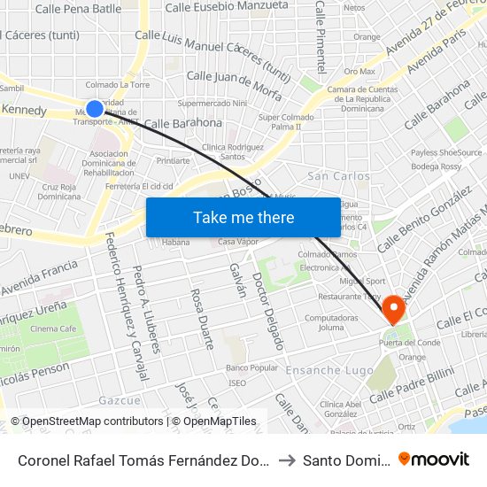 Coronel Rafael Tomás Fernández Domínguez to Santo Domingo map