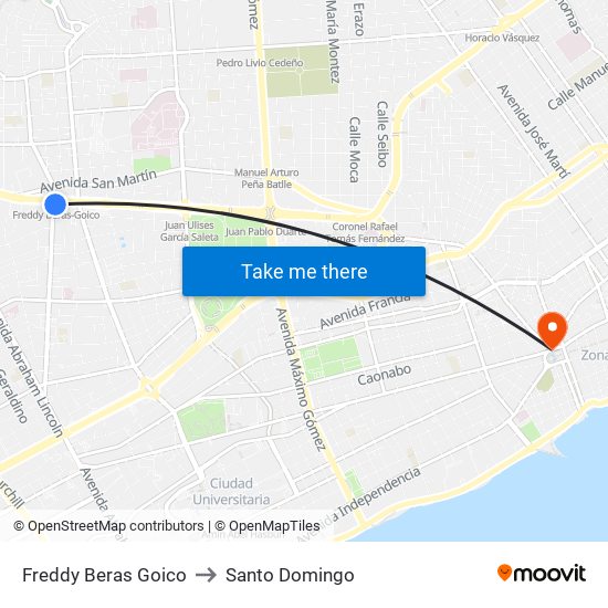 Freddy Beras Goico to Santo Domingo map