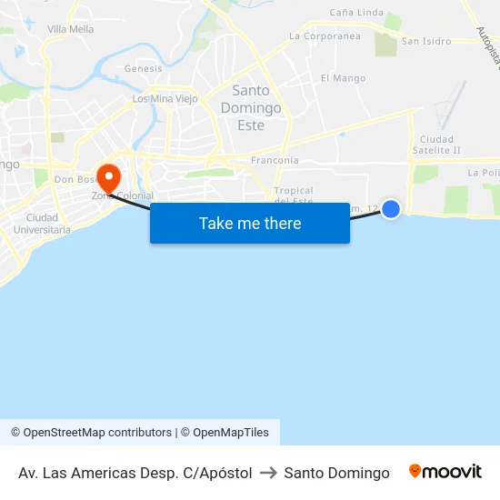 Av. Las Americas Desp. C/Apóstol to Santo Domingo map