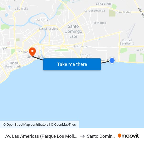 Av. Las Americas (Parque Los Molinos) to Santo Domingo map