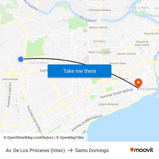 Av. De Los Próceres (Intec) to Santo Domingo map