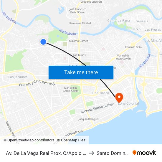 Av. De La Vega Real Prox. C/Apolo 11 to Santo Domingo map