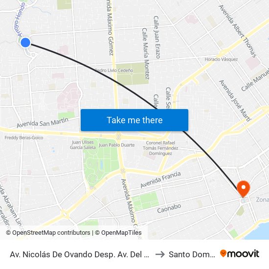 Av. Nicolás De Ovando Desp. Av. Del Zoológico to Santo Domingo map