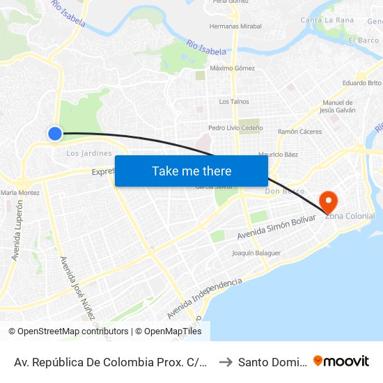 Av. República De Colombia Prox. C/Higuamo to Santo Domingo map