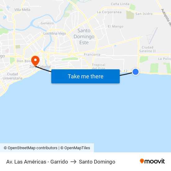 Av. Las Américas - Garrido to Santo Domingo map