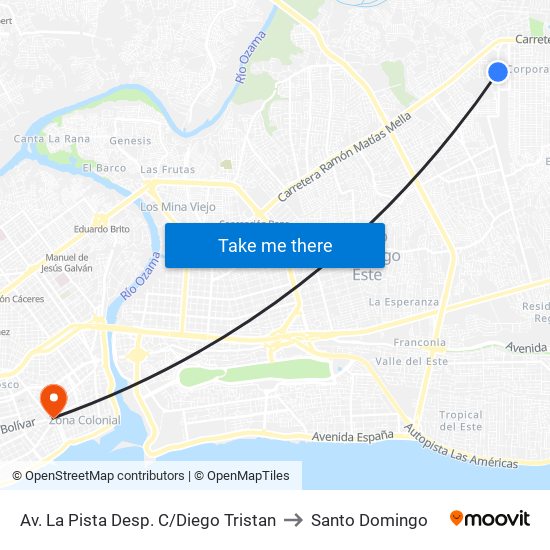 Av. La Pista Desp. C/Diego Tristan to Santo Domingo map
