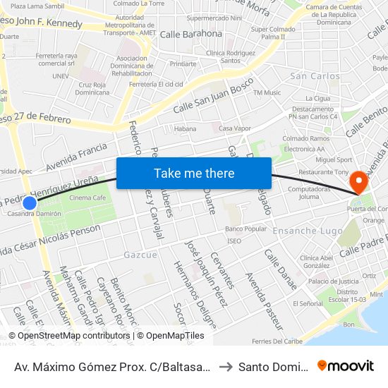 Av. Máximo Gómez Prox. C/Baltasar Brum to Santo Domingo map