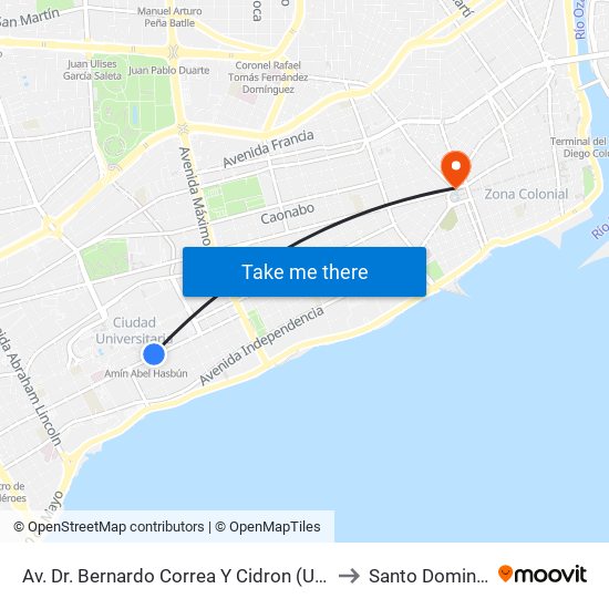 Av. Dr. Bernardo Correa Y Cidron (Uasd) to Santo Domingo map