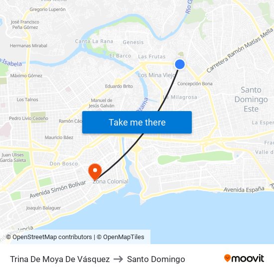 Trina De Moya De Vásquez to Santo Domingo map