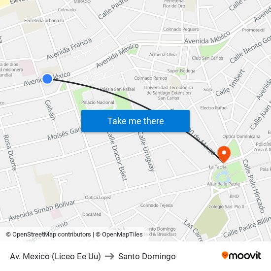 Av. Mexico (Liceo Ee Uu) to Santo Domingo map