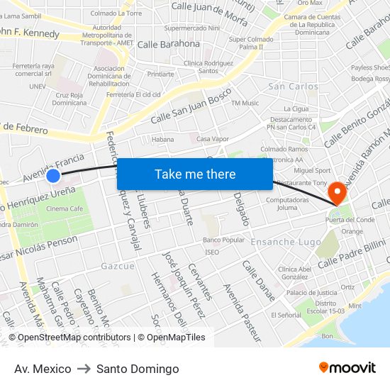 Av. Mexico to Santo Domingo map