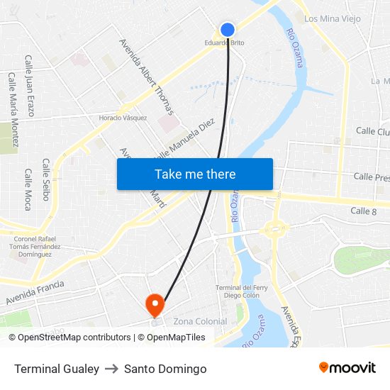 Terminal Gualey to Santo Domingo map